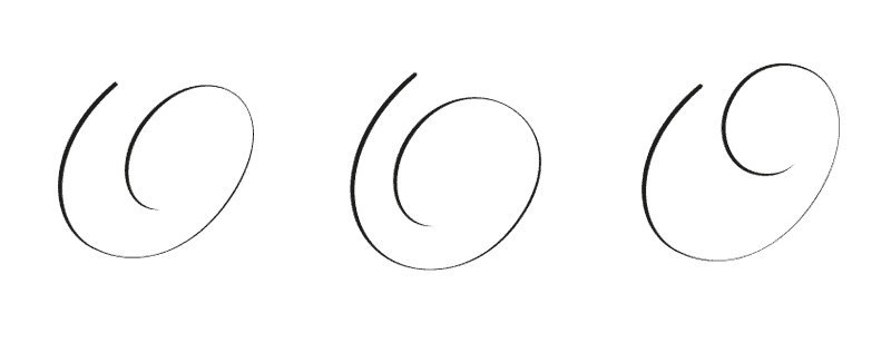 Three stylized, abstract spiral designs.