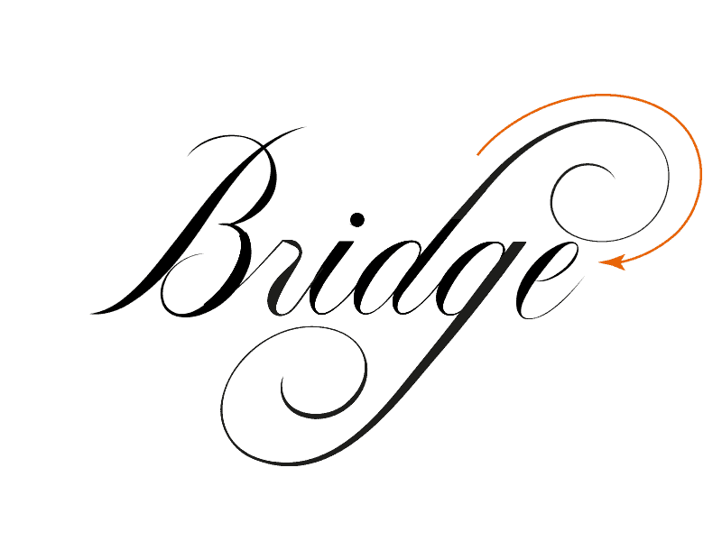Elegant script font spelling 'Bridge'