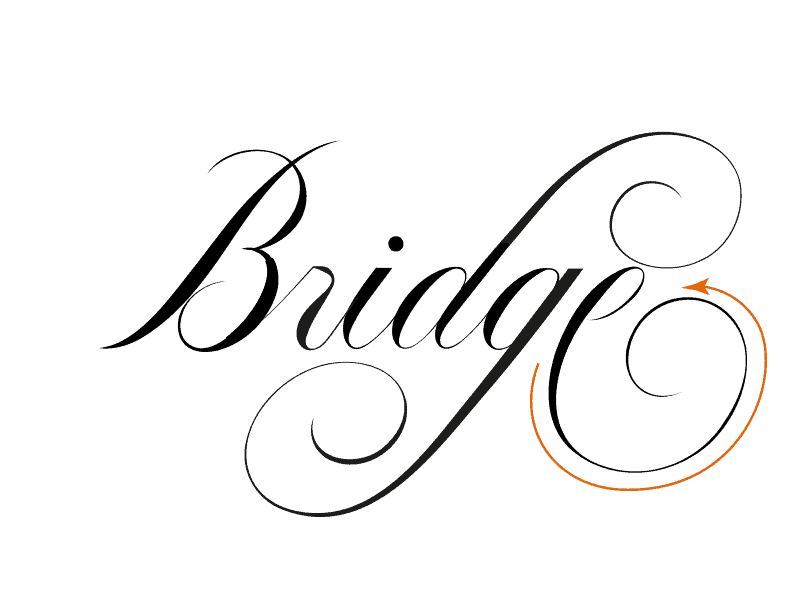 Elegant calligraphy of the word 'Bridge'.