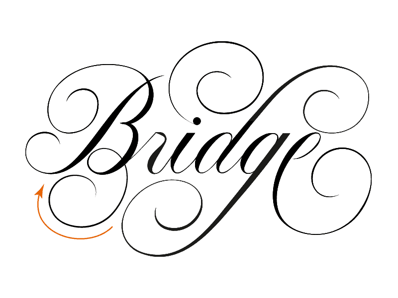 Stylized word 'Bridge' with elegant flourishes.