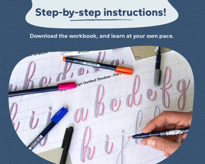 Hand drawing letters with instructional workbook.
