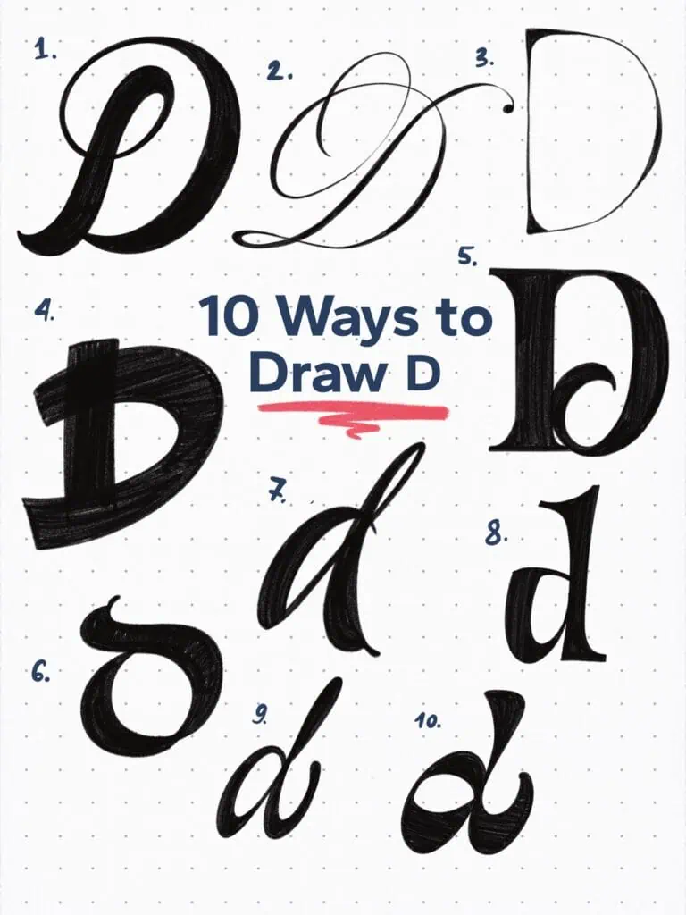 Ten stylistic variations of the letter D.