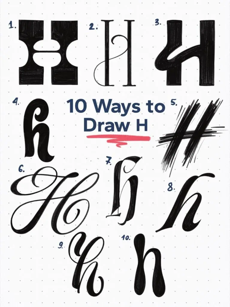 Various creative styles illustrating the letter H