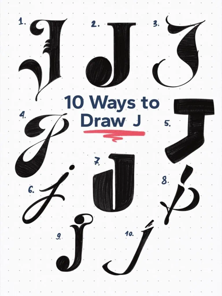 Ten artistic styles of the letter J