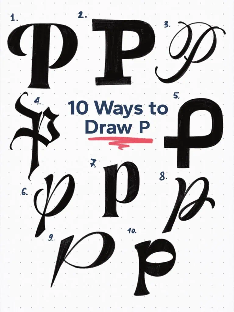 Ten artistic variations of the letter P.