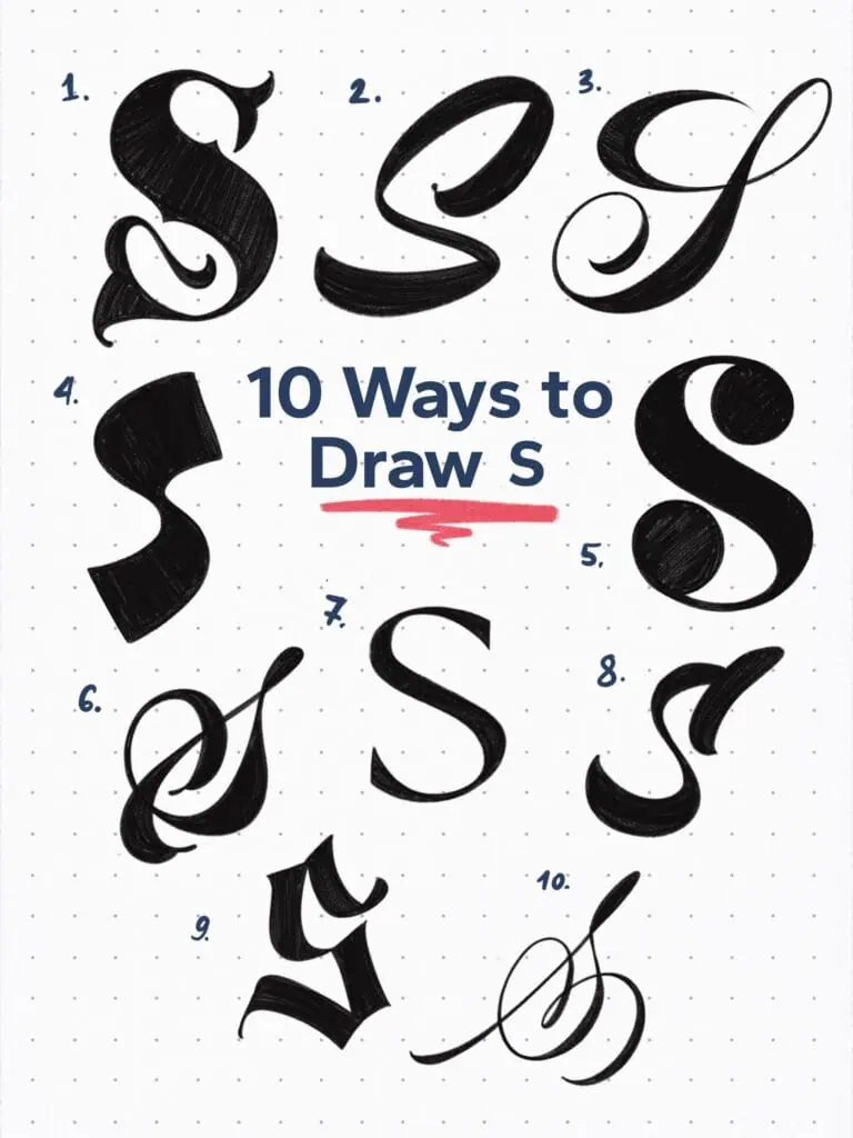 Ten creative styles to draw the letter S.