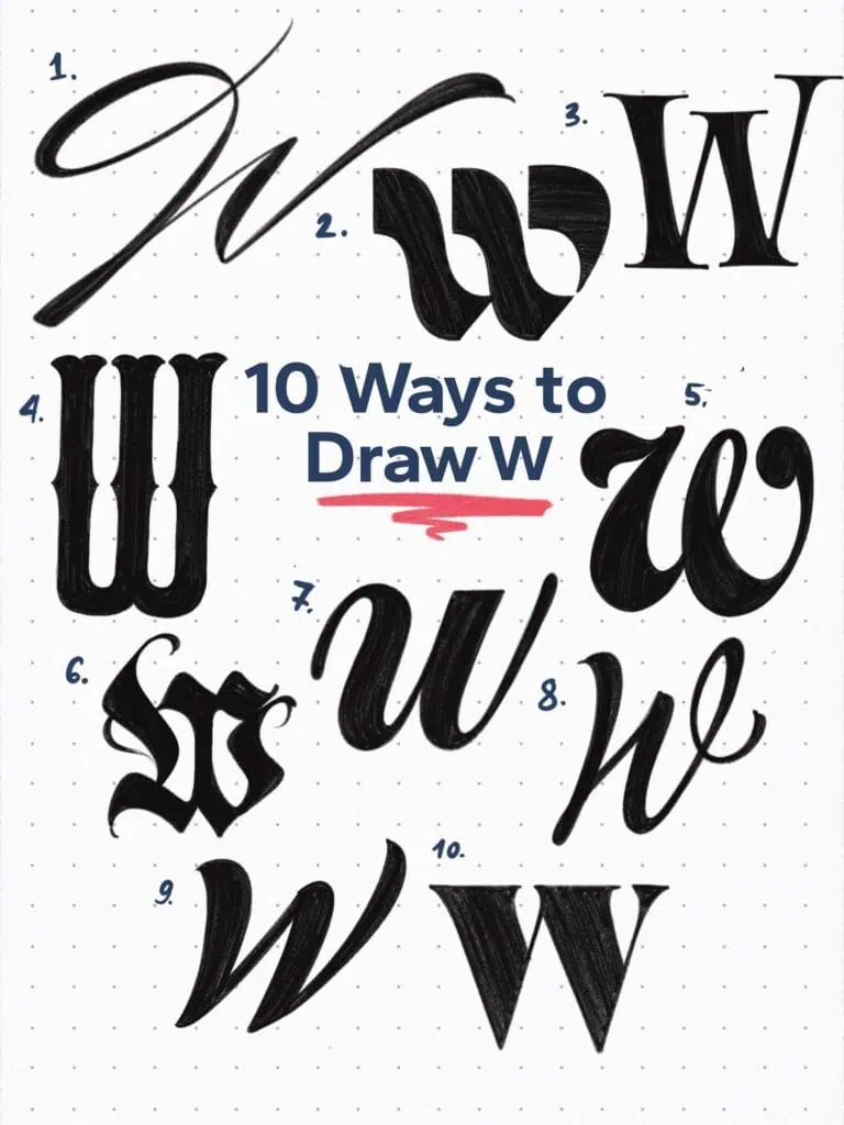 Ten creative styles to draw the letter W.