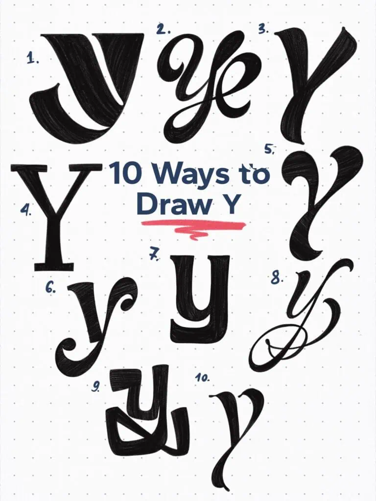 Ten creative styles for drawing the letter Y.