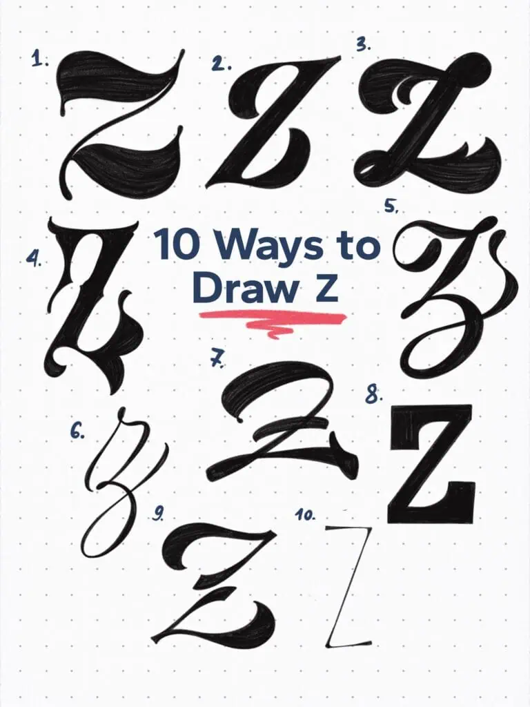 Ten artistic styles to draw the letter Z.