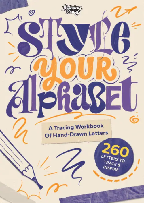 Workbook for tracing hand-drawn letters and styles.