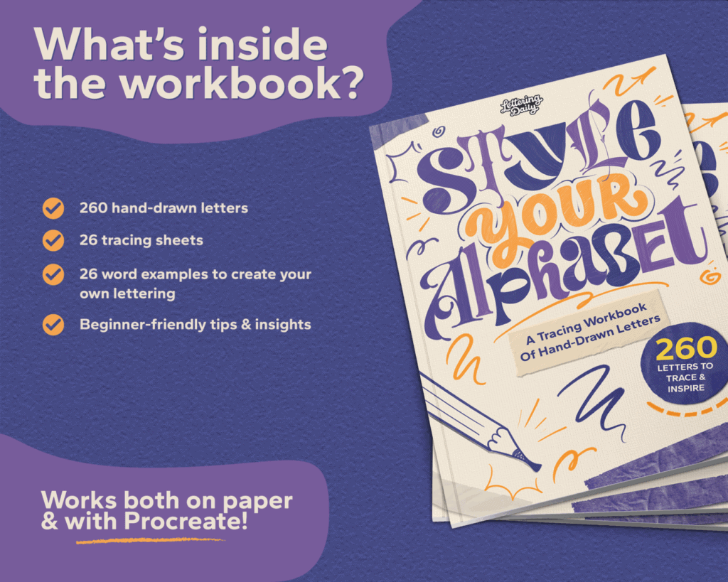 Workbook detailing hand-drawn letters and tracing sheets