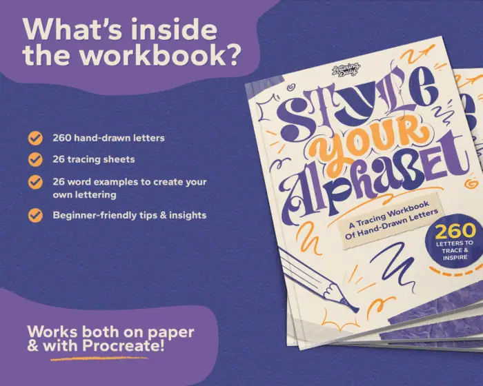 Workbook detailing hand-drawn letters and tracing sheets