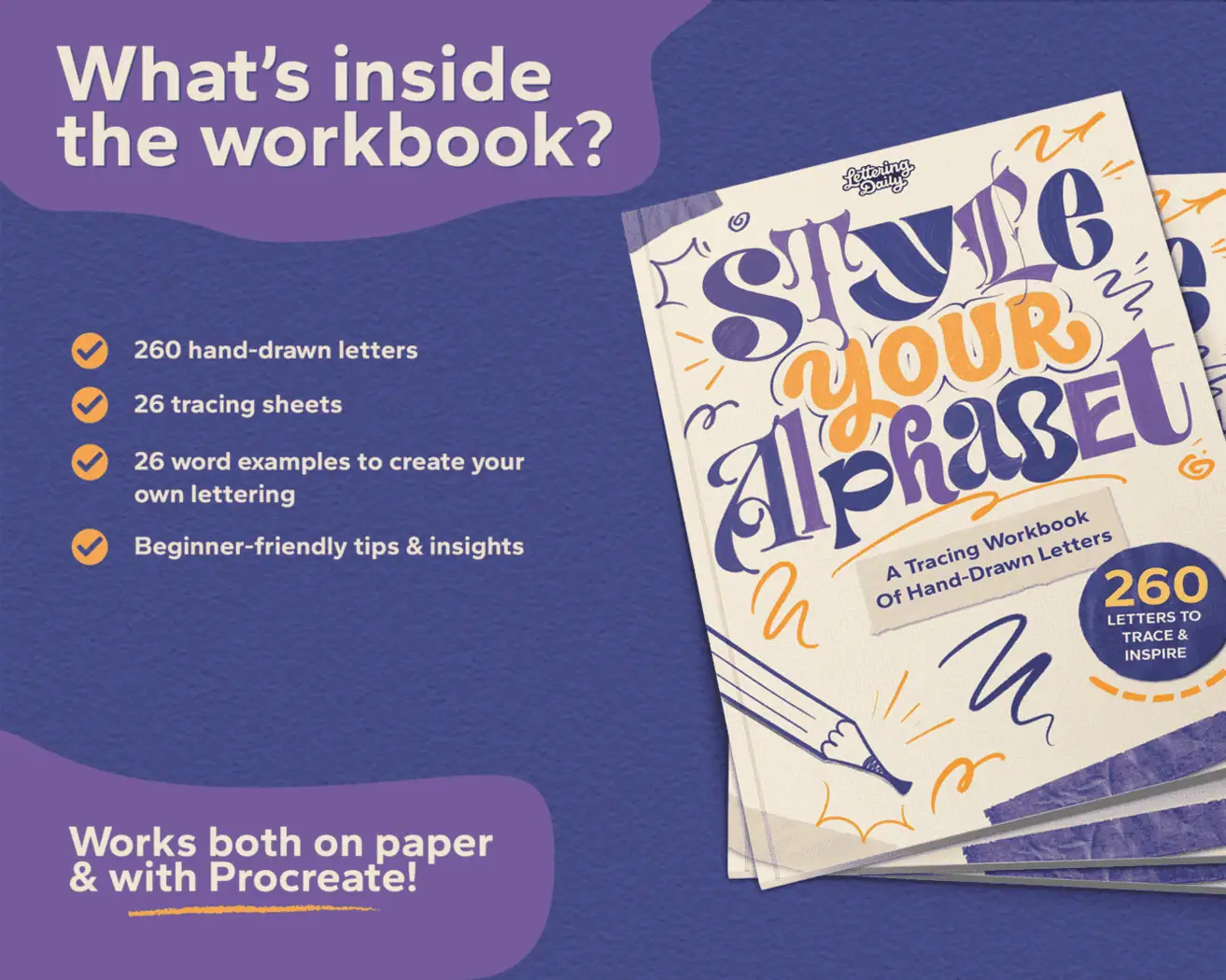 Workbook detailing hand-drawn letters and tracing sheets