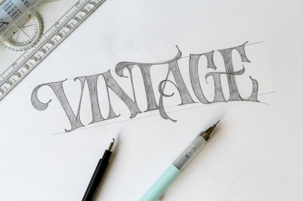 Pencil sketch of the word 'vintage'