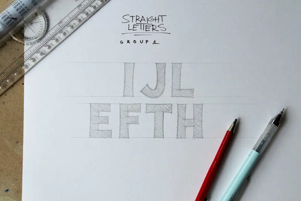 Sketch of straight letters IJL and EFTH.
