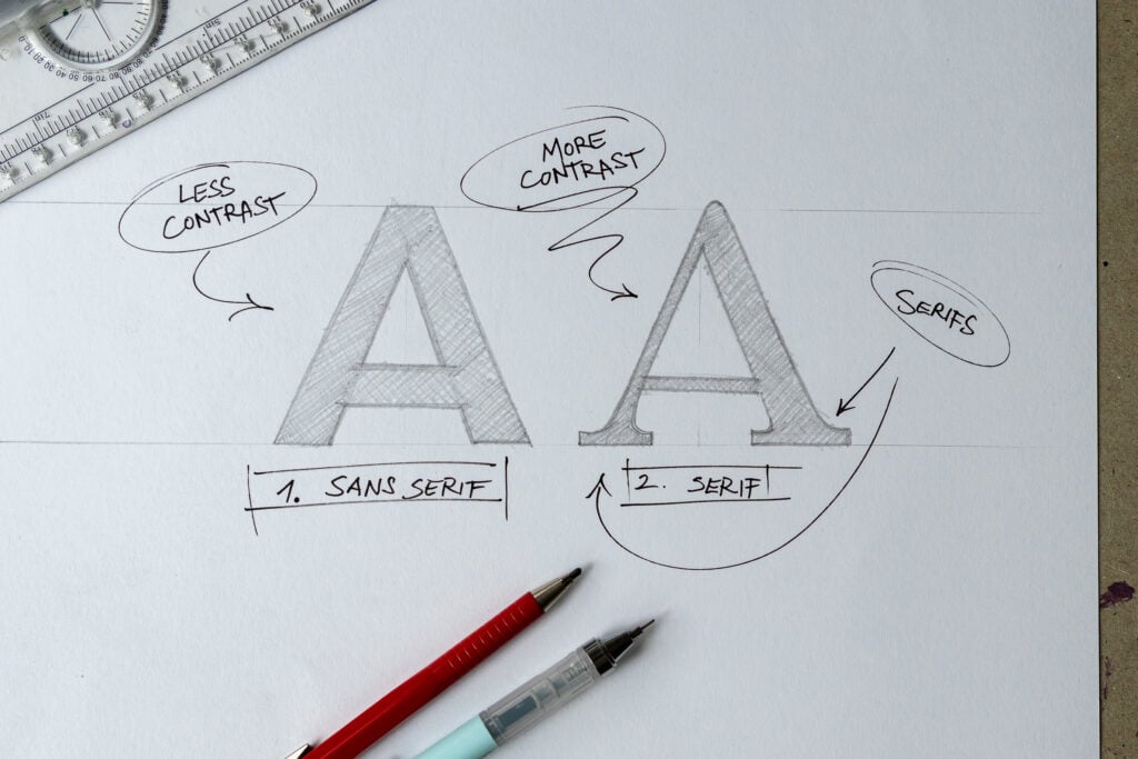 Comparison of sans serif and serif typography styles.