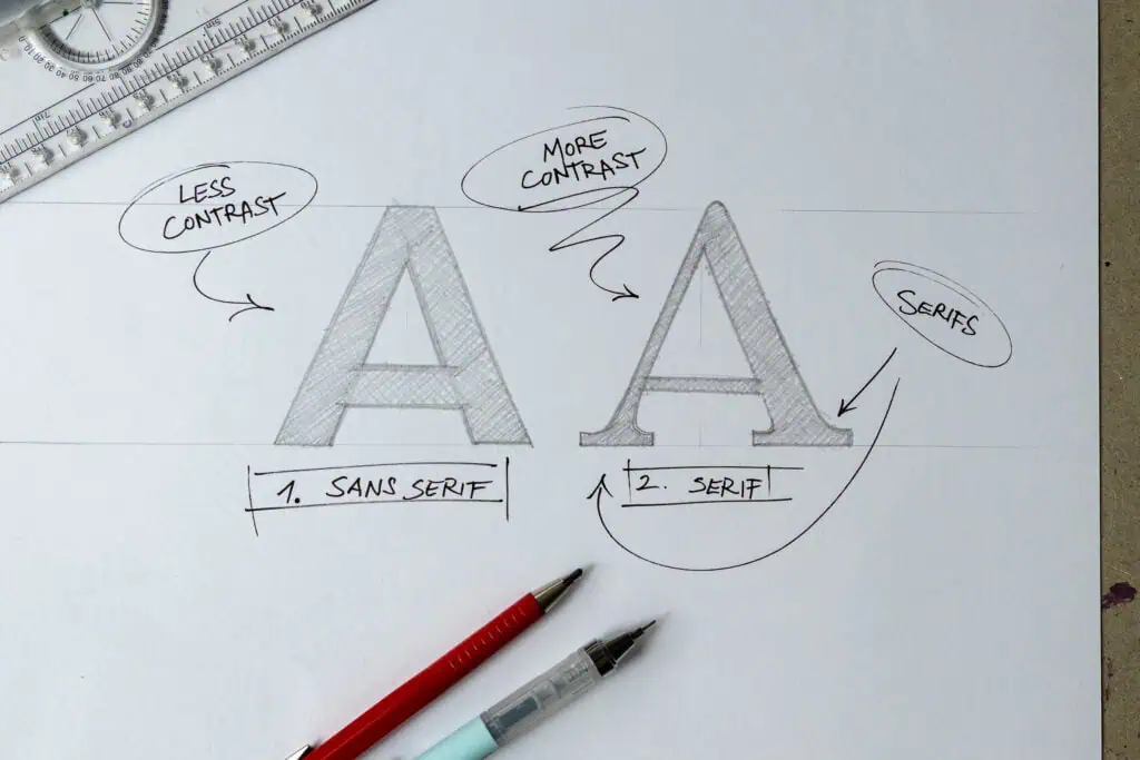 Comparison of sans serif and serif typography styles.