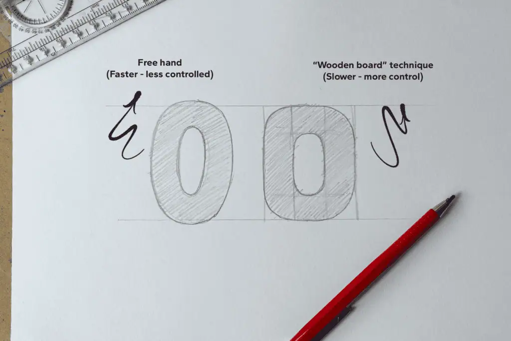 Drawing the letter A with drafting tools