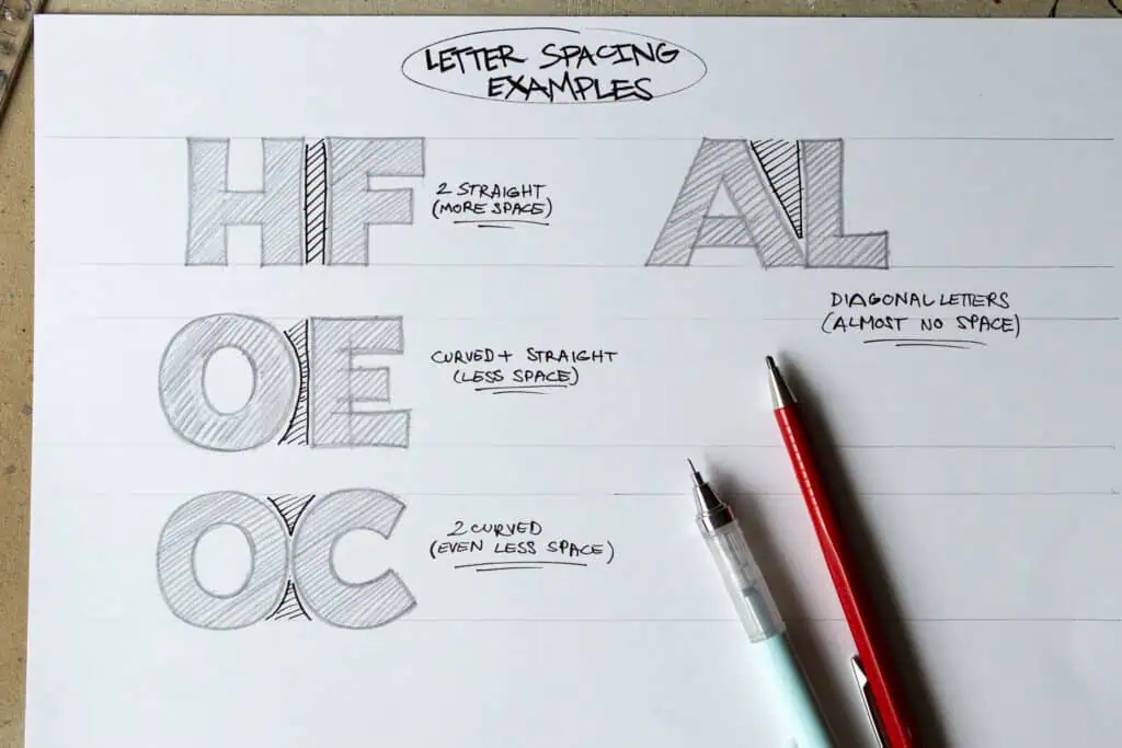 Examples of letter spacing in typography.